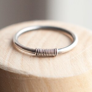 Sterling silver stacking ring with wire wrap detail, skinny stackable ring, minimalist design, oxidised 925 silver, unisex, pinkie ring. image 4