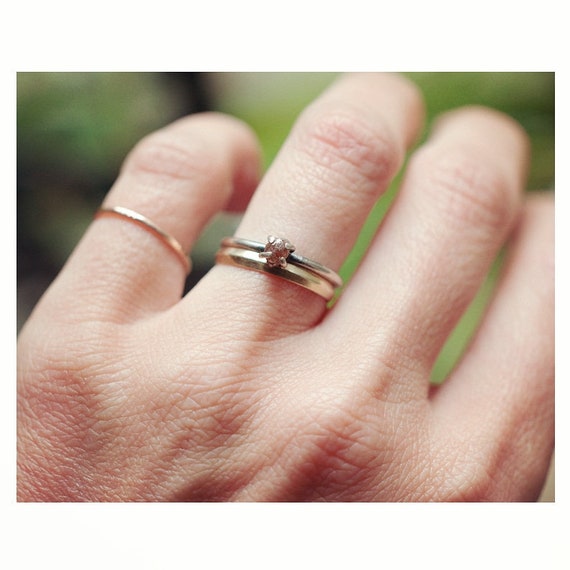 Rough red diamond and sterling silver ring, alternative engagement ring, diamond stacking ring, brown diamond, raw gemstone, modern bridal.