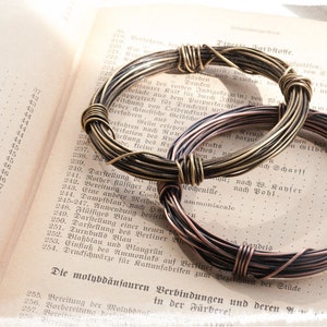 Thick chunky rustic wire wrapped bangle oxidised copper, silver or brass stacking bangles, wound and bound, infinity bracelet, unisex bangle image 2