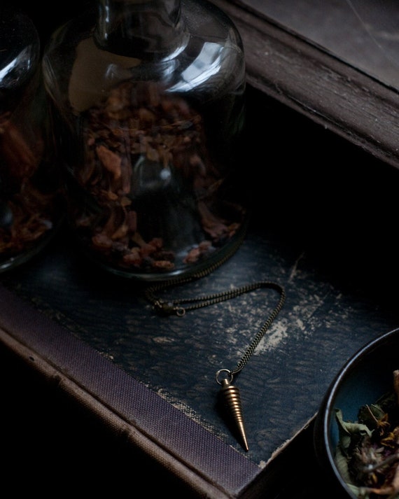 Sibyl necklace, brass pendulum, divination tool, also in gold fill and silver plate, modern minimal esoteric jewelry, diviner, gold spike,