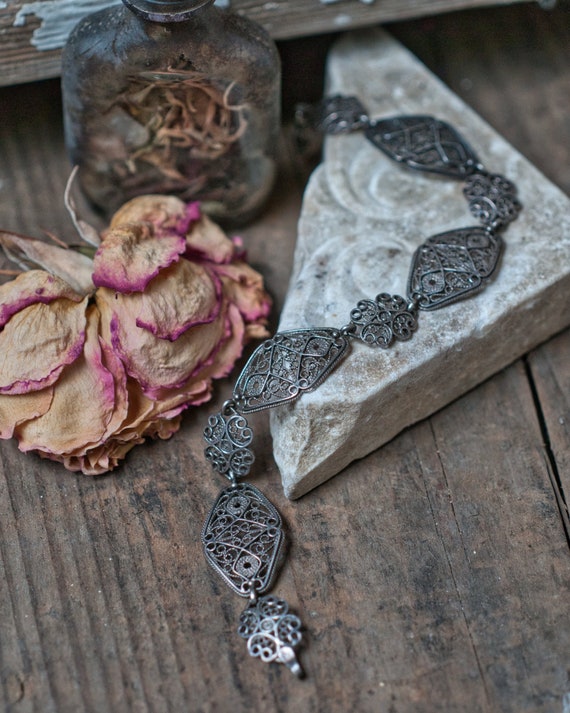 Vintage filigree bracelet, sterling silver panel bracelet, vintage wedding, vintage gift ideas, witchy jewelry, boho bride