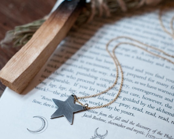 Inverted pentagram star necklace in oxidised sterling silver