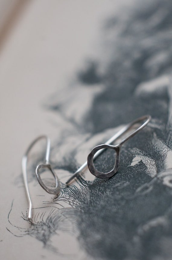 Little Moon sterling silver earrings, small hammered hoop dangles for everyday wear