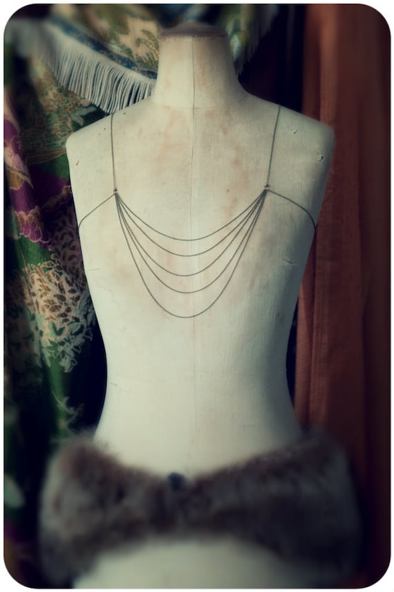 Cascade Body Chain, Body Jewellery, Fine Link Antique Brass Chain,  Convertible Necklace Body Harness, Body Armour. 
