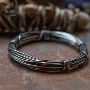 Thick chunky rustic wire wrapped bangle oxidised copper, silver or brass stacking bangles, wound and bound, infinity bracelet, unisex bangle image 6