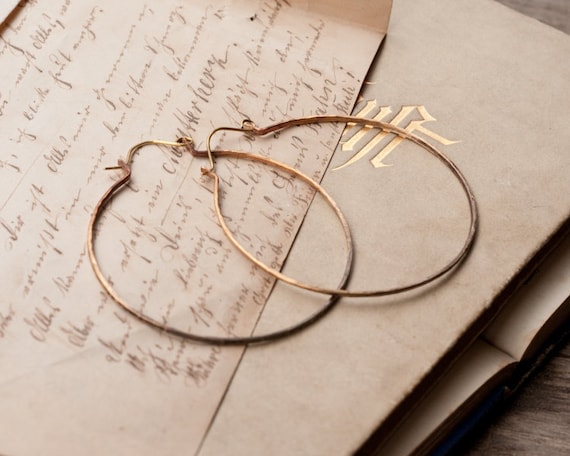 Large hoop earrings, sleepers in brass or sterling silver with ombre oxidation, rustic skinny hoops available in different sizes.