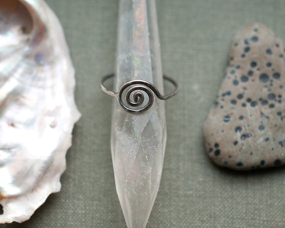 Sacred Geometry Fibonacci spiral ring in sterling silver, a minimalist stacking ring.