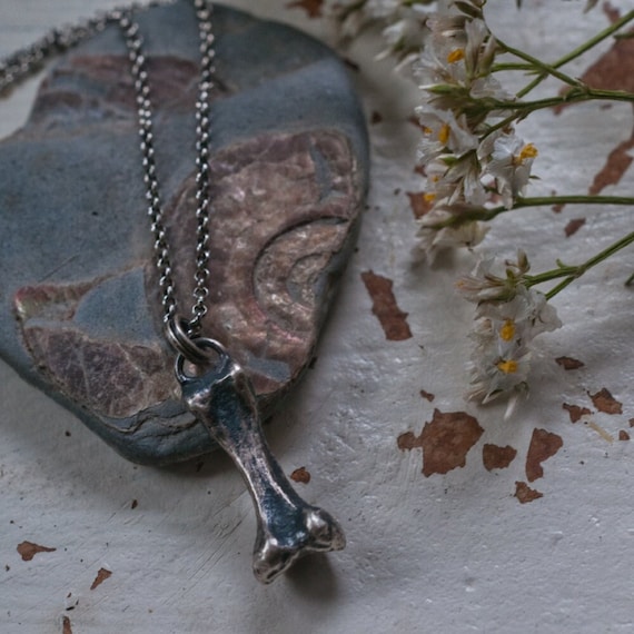 Sterling silver toe bone pendant necklace, cast from a real toe bone, witchy gift, occultism, goth gifts, anatomical medical jewelry,
