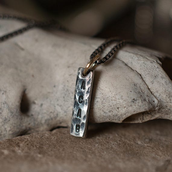 Sterling silver and 14k gold ACAB pendant necklace, an antifascist statement with 18" sterling chain.