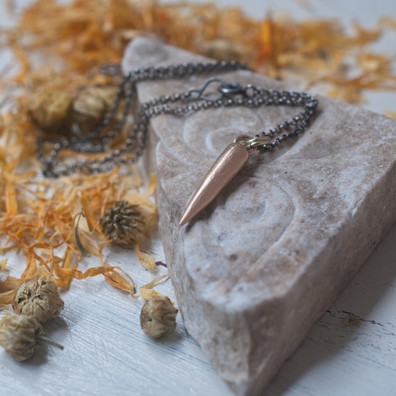 Rustic hand carved solid gold pendulum necklace, cast in 8k yellow gold, an OOAK pendulum spike and divination tool, a special witchy gift