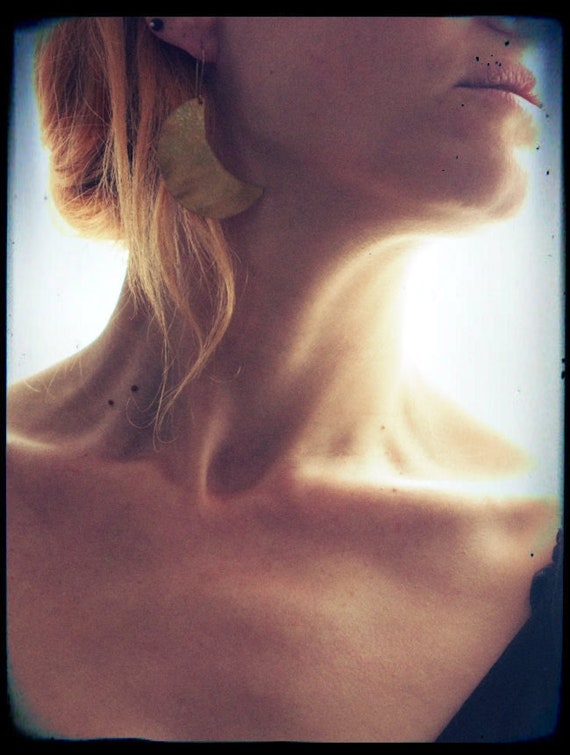 Crescent moon earrings, hammered brass, flame oxidised, large crescent earrings, rainbow patina.