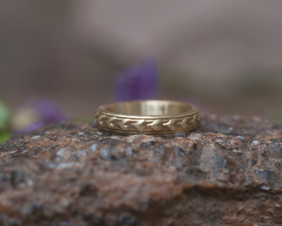 Love Heart Pattern Wedding Ring, Rustic Wedding Band, Available in ...