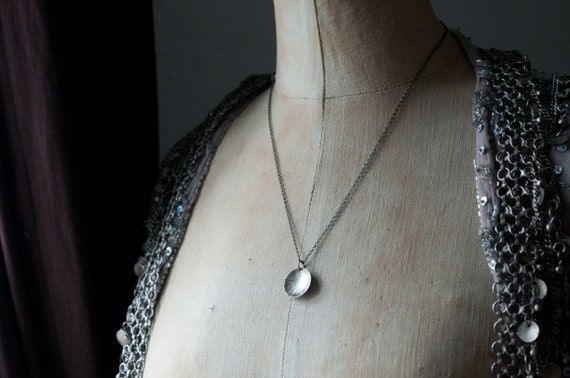DISC necklace, geometric minimalist sterling silver, small circle pendant, sun ray design, KREIS collection.