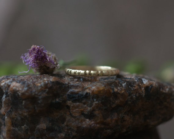Rustic gold pattern ring, alternative wedding band, gender neutral wedding ring, matching wedding rings, gold stacking ring.