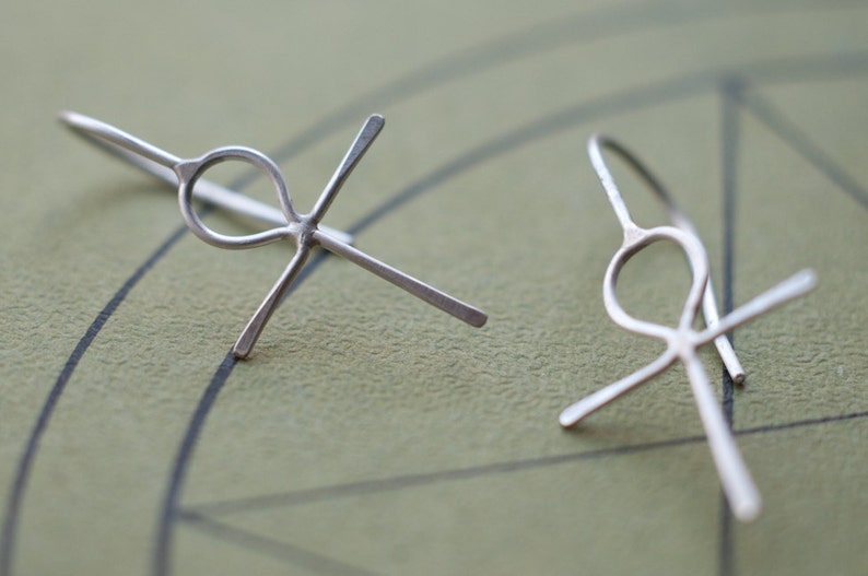 Sterling silver Ankh earrings, Egyptian amulet, key of life, minimalist earrings, Magick amulet. image 3