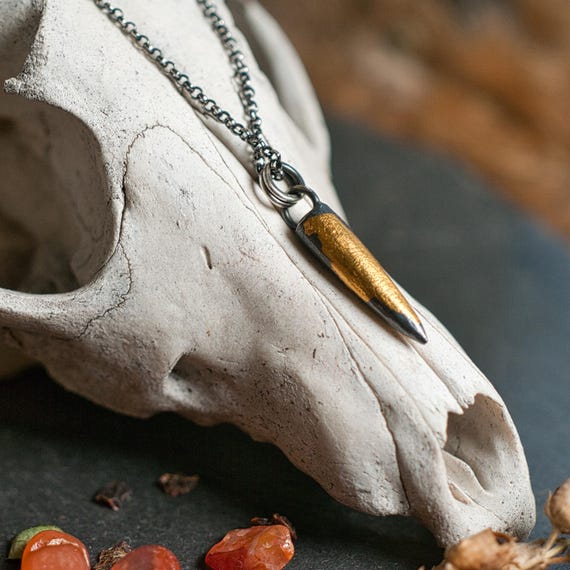 Hand carved and sand cast sterling silver pendulum spike necklace with 24k gold, a divination tool and gender neutral witchy gift.