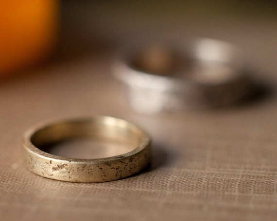Rustic wedding band, raw and textured solid gold gender neutral wedding ring in 3mm width