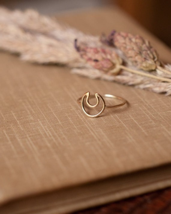 Crescent moon ring, solid gold moon ring, 8k or 14k yellow gold, 14k red gold, skinny minimalist ring, moon goddess, witchy jewelry.