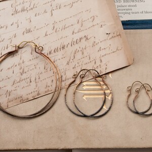 Rustic hammered brass or silver hoop earrings, ombre sleepers, small size hoops. image 7