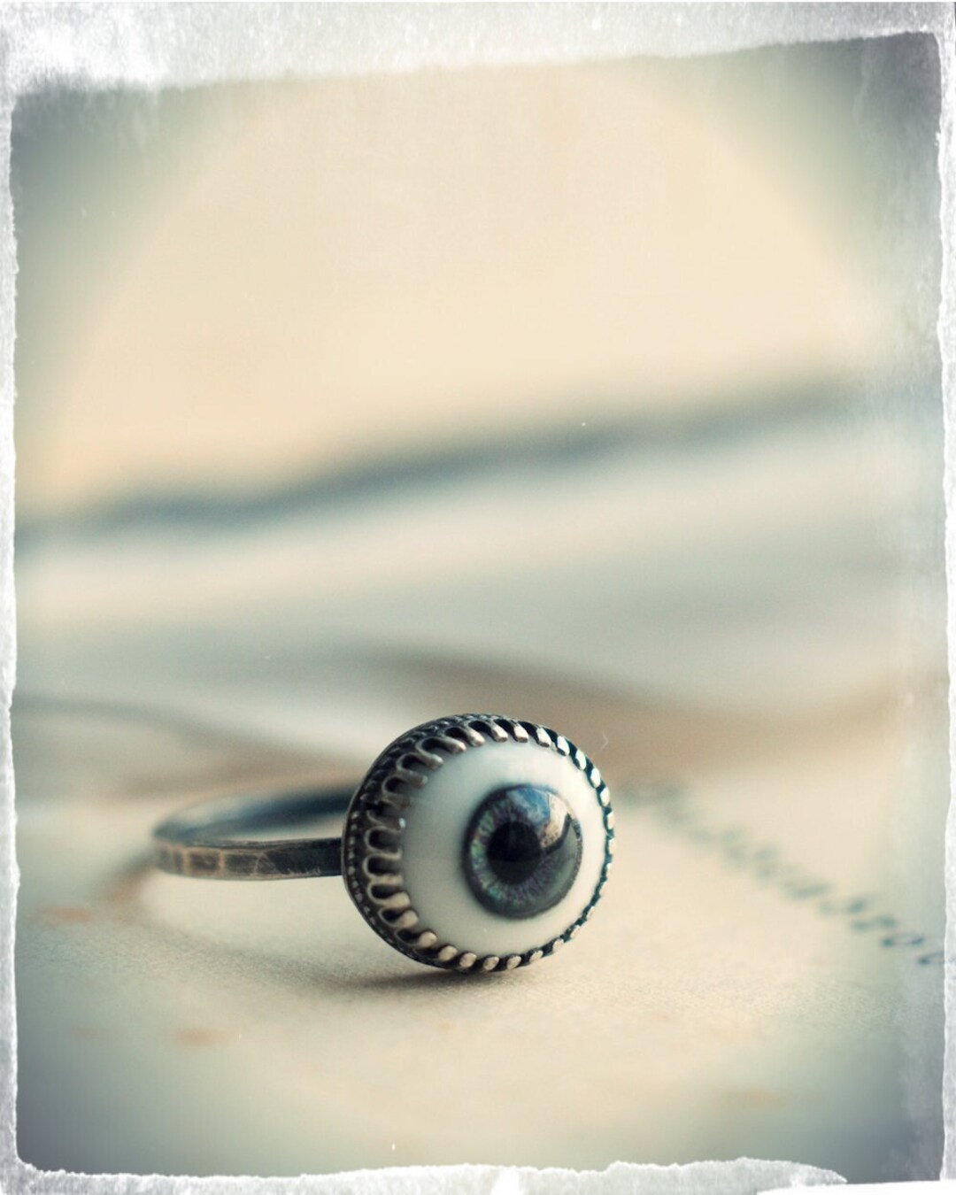 Sterling Silver Evil Eye Ring With a Realistic Human Glass Dolls Eye. A