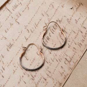 Rustic hammered brass or silver hoop earrings, ombre sleepers, small size hoops. image 4