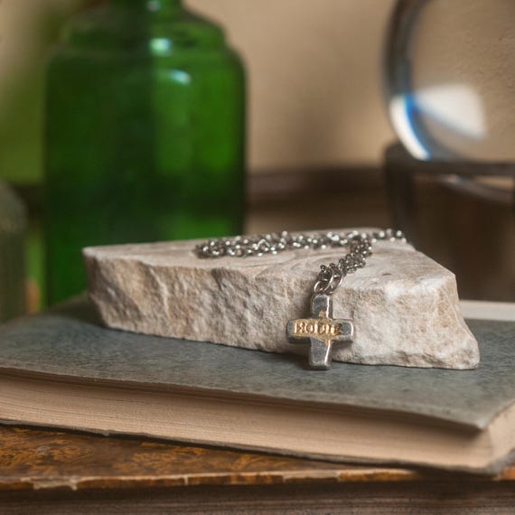 St Expedite pendant necklace, solid silver"Hoodie" cross with 24k gold, a magical talisman for witchy folk.