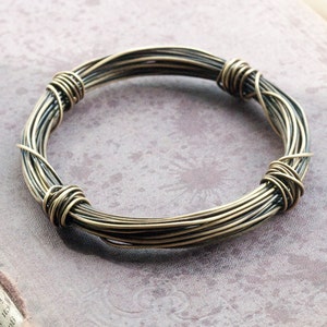 Thick chunky rustic wire wrapped bangle oxidised copper, silver or brass stacking bangles, wound and bound, infinity bracelet, unisex bangle image 4