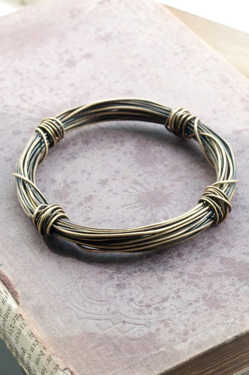 Thick chunky rustic wire wrapped bangle oxidised copper, silver or brass stacking bangles, wound and bound, infinity bracelet, unisex bangle image 4