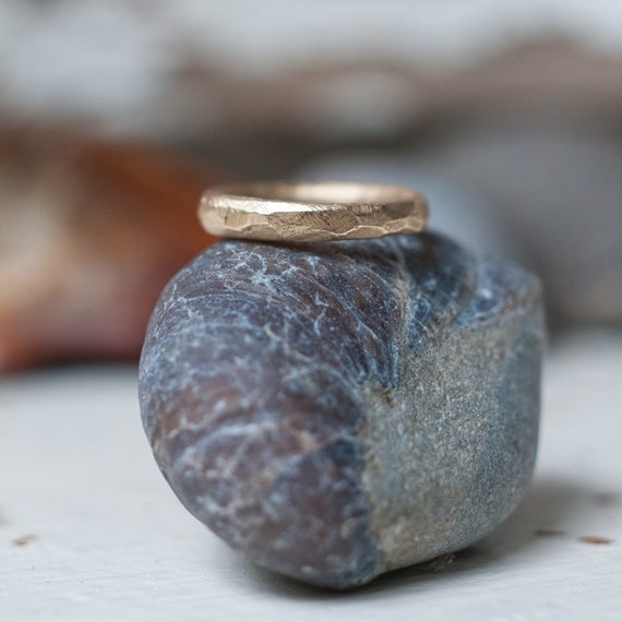 Sand cast rugged wedding band, primitive and textured solid gold wedding ring hand carved in wax