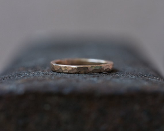 Rustic gold wedding ring, slim stacking ring in gold with a hammered finish, slim wedding ring.