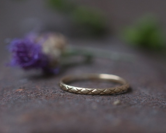 Rustic gold wedding ring with harlequin pattern, alternative wedding rings or simple stackers.