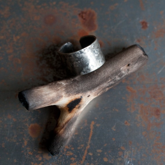 Adjustable sterling silver ring, a wide band, hammered and oxidised, gender neutral for finger thumb or pinkie