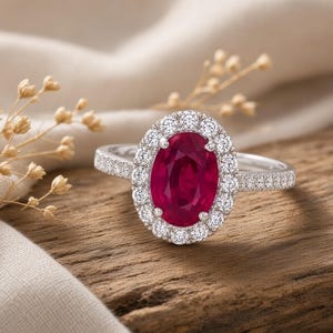 4.20 Ct Oval Natural Ruby & Diamond Ring | IGL Certified | 14K White Gold