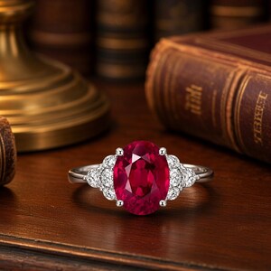 4.20 Ct Oval Natural Ruby & Diamond Ring | IGL Certified | 14K White Gold