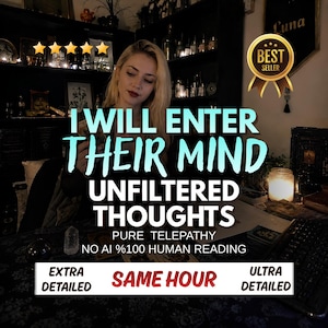 Puede incluir: Un anuncio digital que muestra a una persona con cabello rubio y lápiz labial oscuro. El texto dice: I WILL ENTER THEIR MIND UNFILTERED THOUGHTS PURE TELEPATHY NO AI 100% HUMAN READING EXTRA DETAILED SAME HOUR ULTRA DETAILED. Se muestra una insignia dorada de best seller.