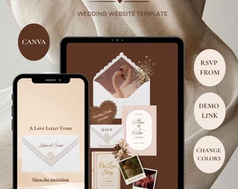 Elegant Ivory and Brown  Wedding Website Template | Digital Invitation with RSVP |  Instant Download (Canva Template)