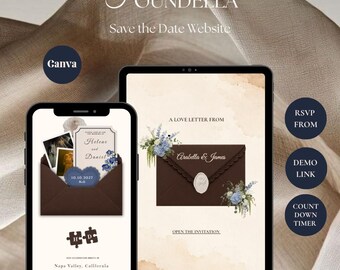 Plantilla marrón para anunciar la fecha de la boda | Invitación de boda digital con confirmación de asistencia | Descarga instantánea