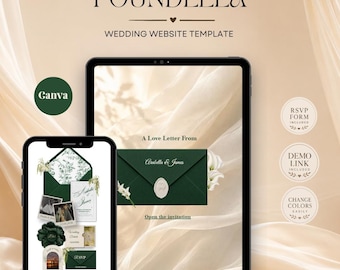 Forest Green Wedding Website Template  | Digital Wedding Invitation with RSVP | Digital Download (Canva Template)