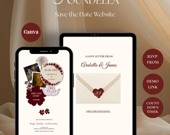 Save the Date Website Template | Ivory and Burgundy Digital Wedding Invitation with RSVP | Instant Download