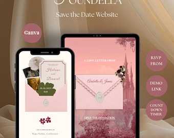 Plantilla web Blush para anunciar la fecha de la boda | Invitación de boda digital con confirmación de asistencia | Descarga instantánea