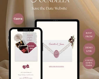 Plantilla web Ivory Save the Date | Invitación de boda digital con confirmación de asistencia | Descarga instantánea