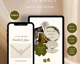Save The Date Template Canva | Ivory and Green Digital Wedding Invitation with RSVP | Instant Download