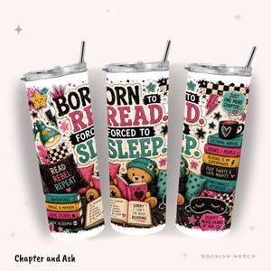Born to Read Becher mit Teddybär, Geschenk für kleine Leseratten, Bookish Tumbler Pink Türkis, Geschenk zur Einschulung