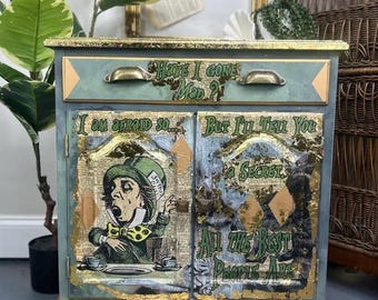 MADE TO ORDER Alice in wonderland nightstand / mad hatter decor/ whimsical furniture