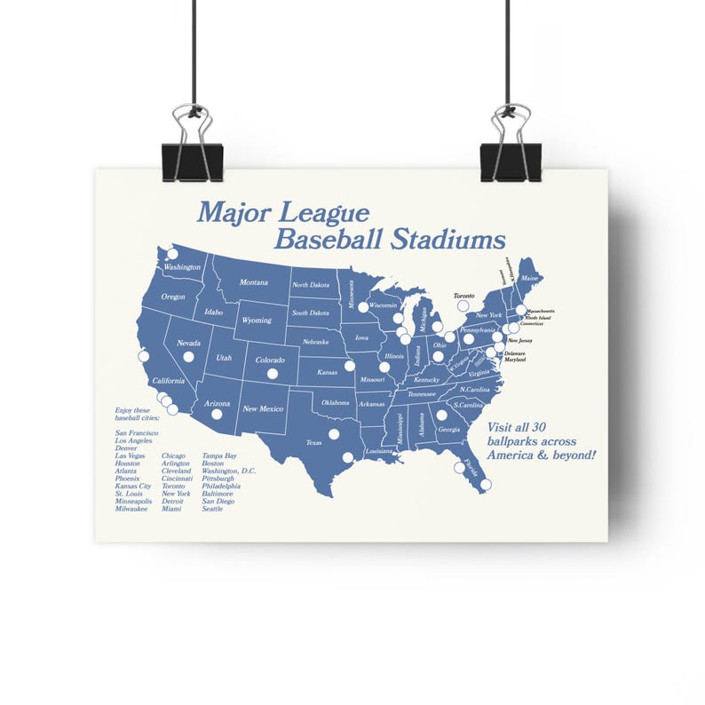 Major League Baseball Stadiums Map | Giclée Art Print | UPDATED 2028 ...
