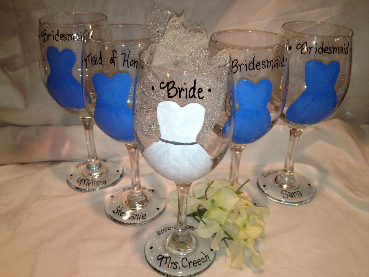 Wedding Glasses Hand painted Bridal Party Glasses Bridesmaid Etsy