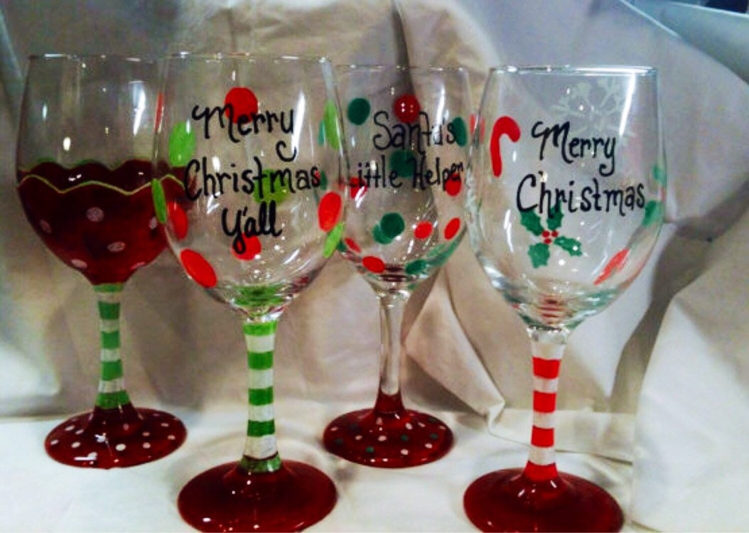 Christmas Wine Glass Hand painted. Custom Order Personalized Etsy