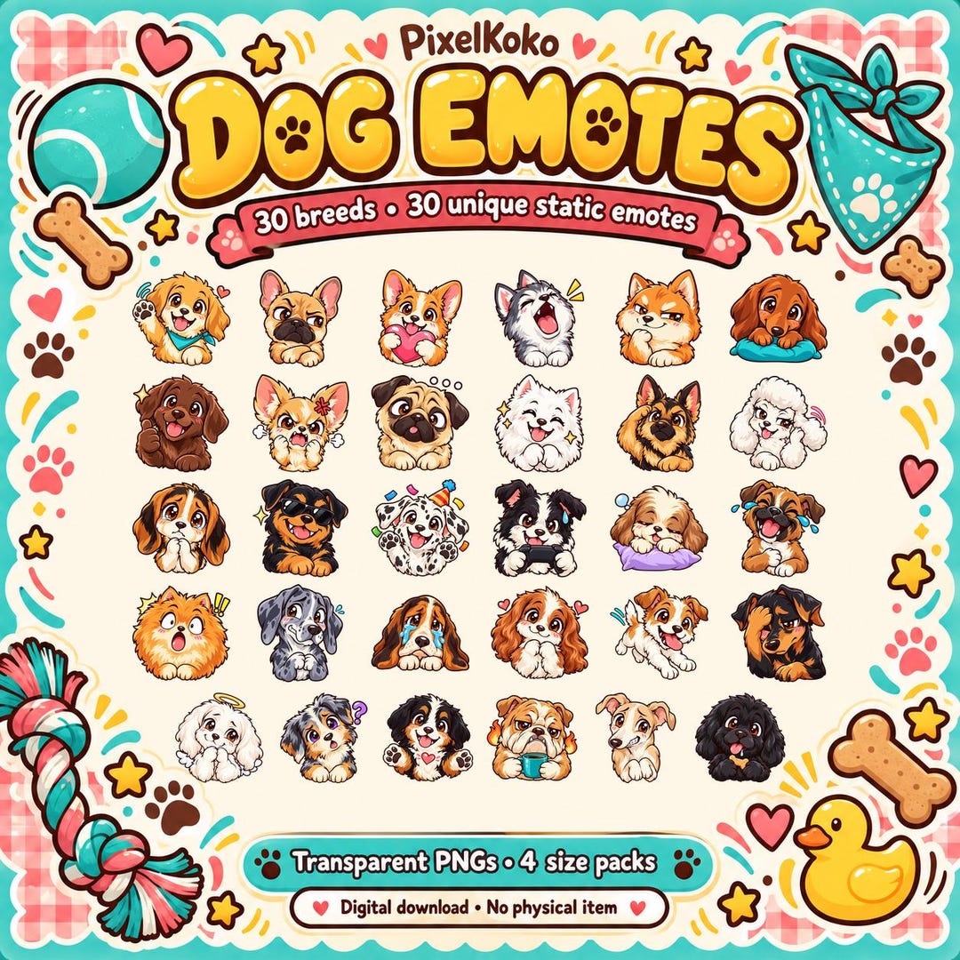 30 Dog Breed Emotes – Chibi PNG Emote Pack - Etsy