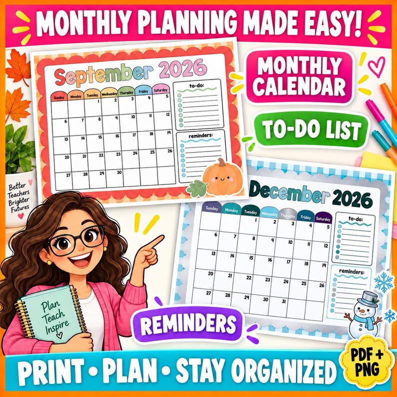 2026 Teacher Calendar Bundle, September-december Classroom Planner (PDF ...