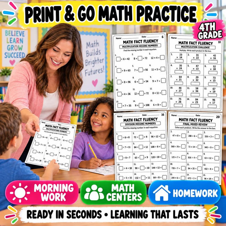 4th Grade Math Fact Fluency Worksheets | Multiplication & Division ...